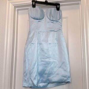 Naked Wardrobe Satin ice blue strapless‎ mini dress size Small
